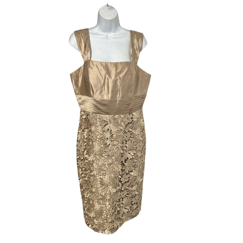 Miss New York Women's 12 Gold‎ Dress Formal Holiday Floral Cutout Empire Waist